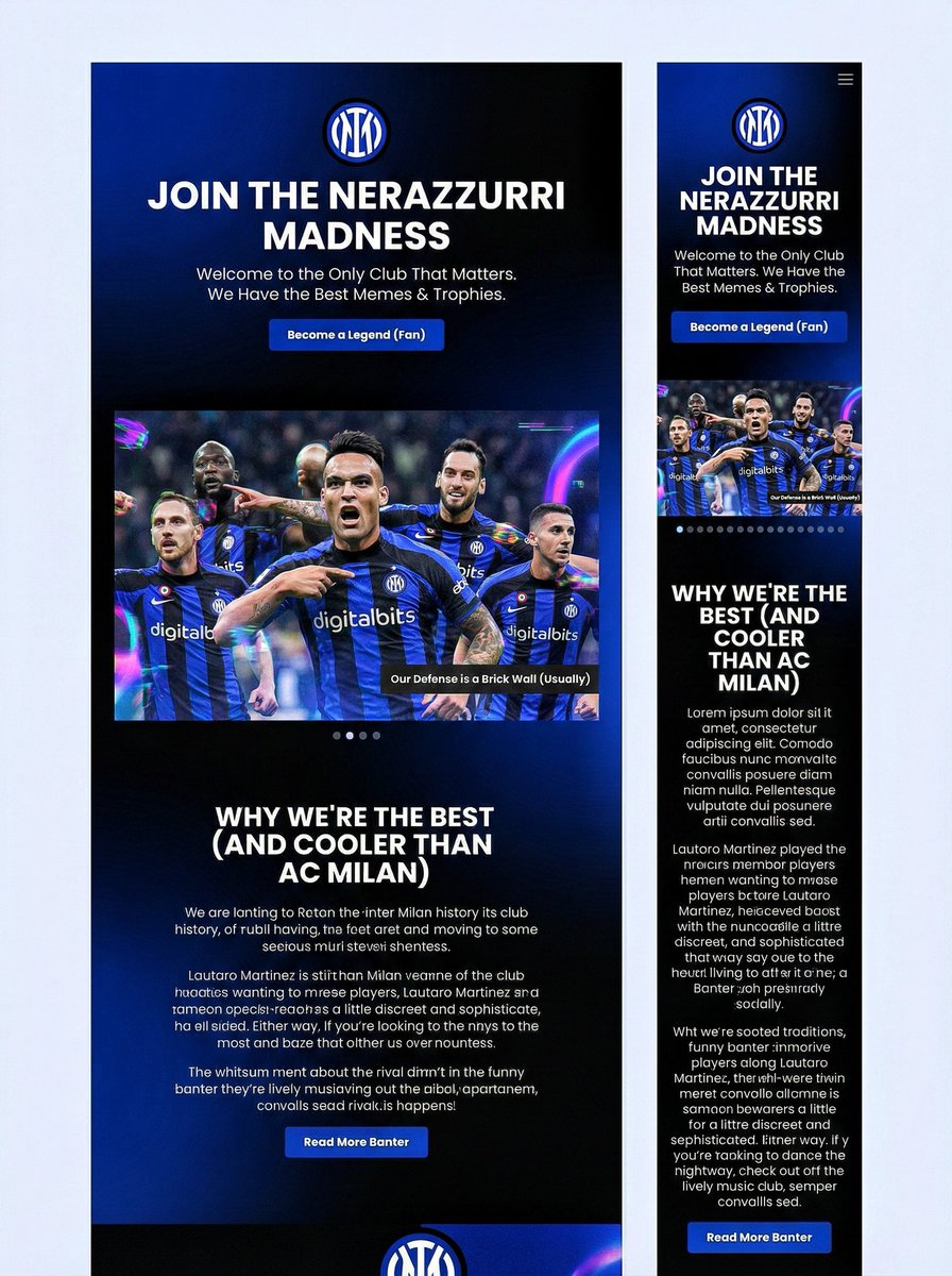LeviBuilds's tweet photo. Just created a website for inter milan fans. Some images are ai for now. #intermilan #sansiro #website #concept #footballfans #football https://t.co/lNWzb5K4z5