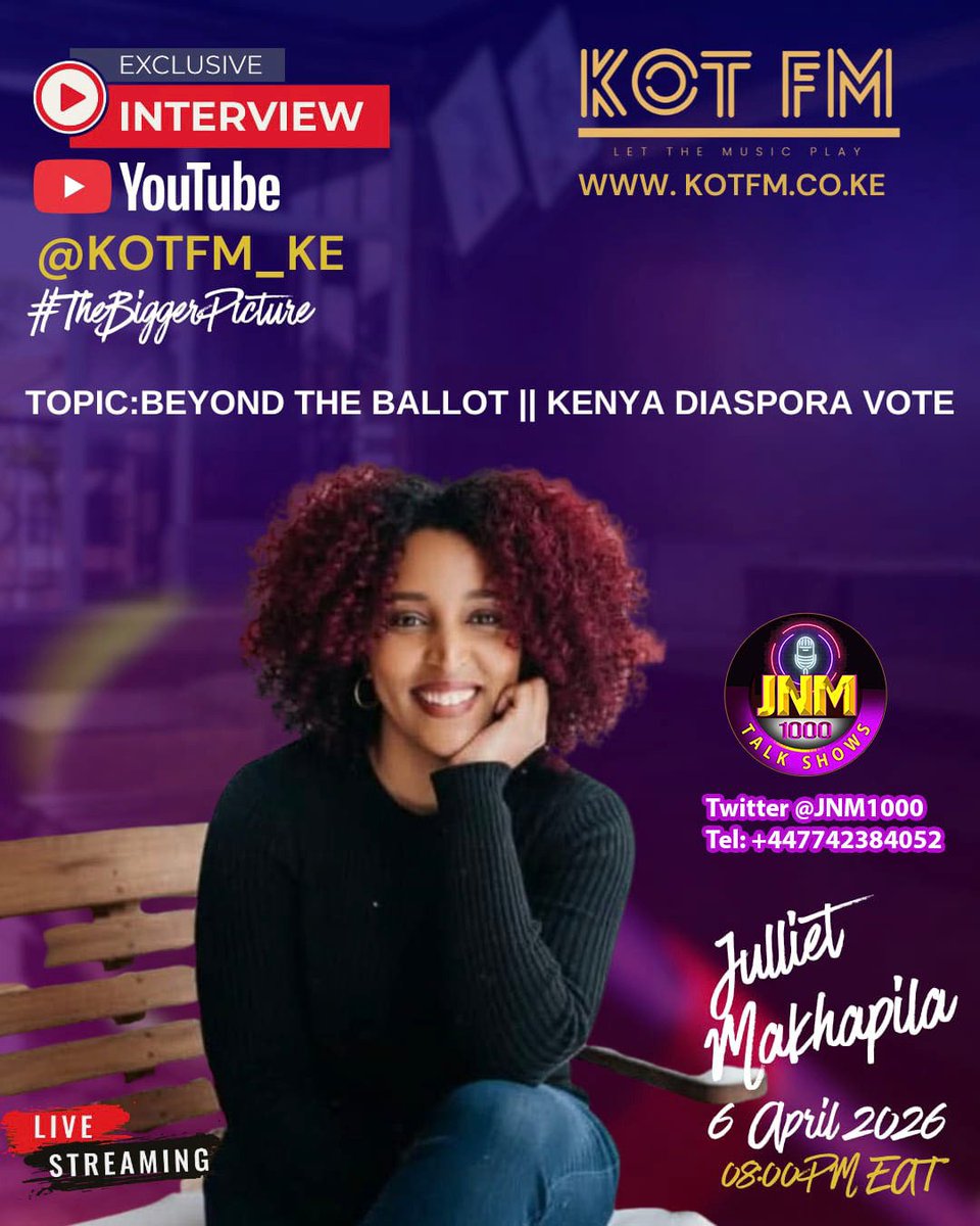 JullietPicks's tweet photo. Thank you for inviting us at KOT FM  @Mizani254  . Join us at this conversation and topic  Beyond the Ballot  Kenya 🇰🇪 diaspora Voter @Mizani254  @JNM1000 
Community Engagement  and ensure you are registered to vote in 🇰🇪 Kenya . #Kenya ##Kenyadiaspora https://t.co/lYzFE5KNXt