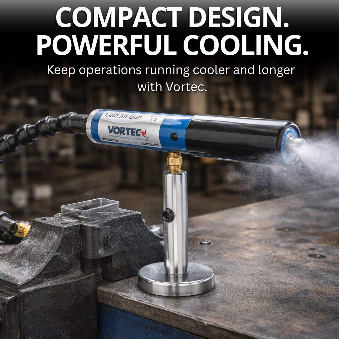 The Vortec 900 BTUH Cold Air Gun delivers sub-freezing air using vortex tube technology and filtered compressed air. Perfect for precision spot cooling in demanding industrial applications.

Click here for more: na2.hubs.ly/H04zQdB0

#coldairgun