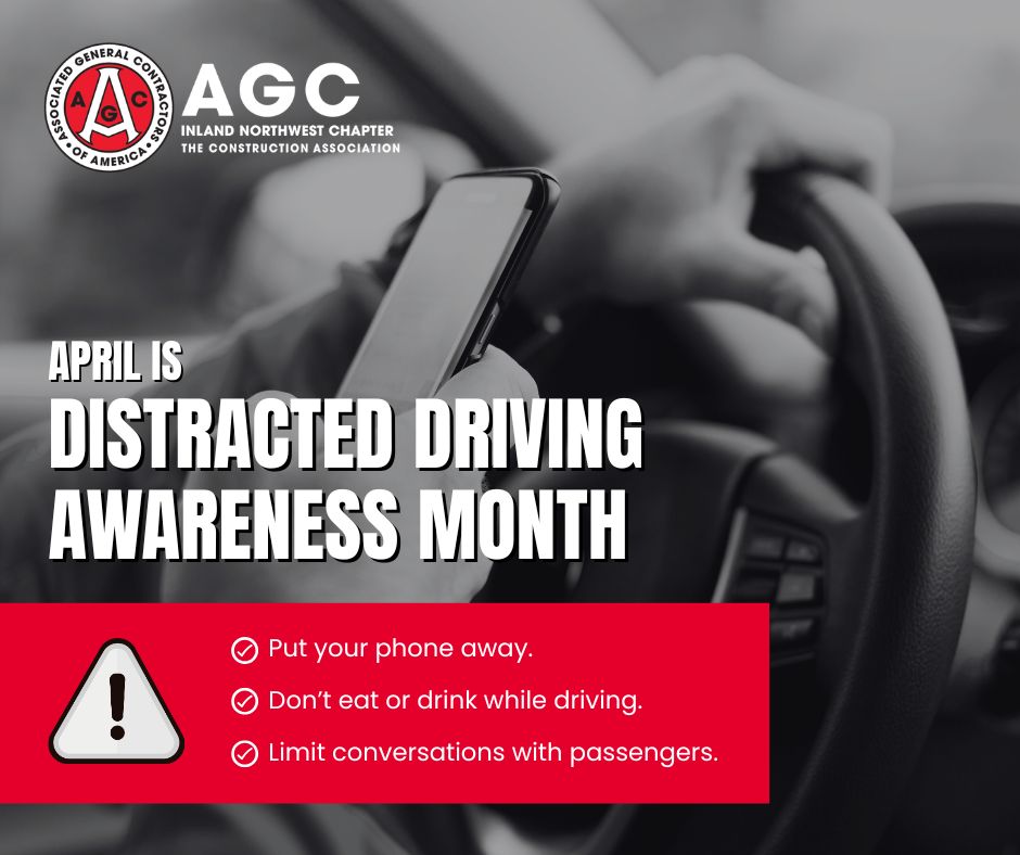 nwagc's tweet photo. April is Distracted Driving Awareness Month, and distracted driving is a huge risk to our construction professionals in the field. Minimizing distractions keeps you focused and all of us safe on the road! https://t.co/JFIjY7R7Zu