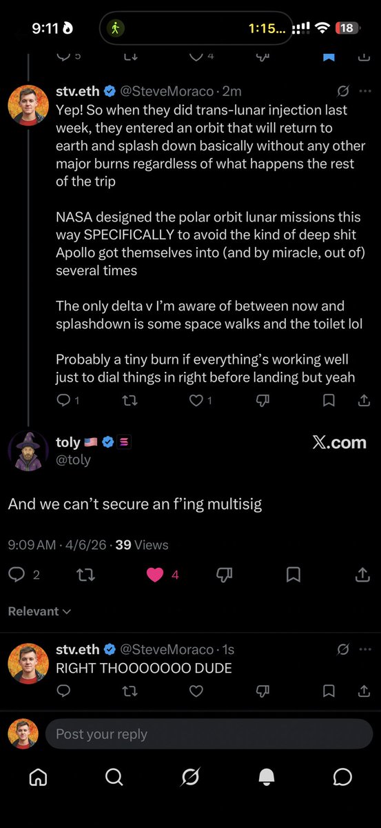 Not how I imagined becoming mutuals with <a href="/toly/">toly 🇺🇸</a> would go, but couldn’t be happier about it

Funniest fucking space tweet reply I ever could have asked for 😂 we (looking at you entire crypto world) do need to sort this out tbh…