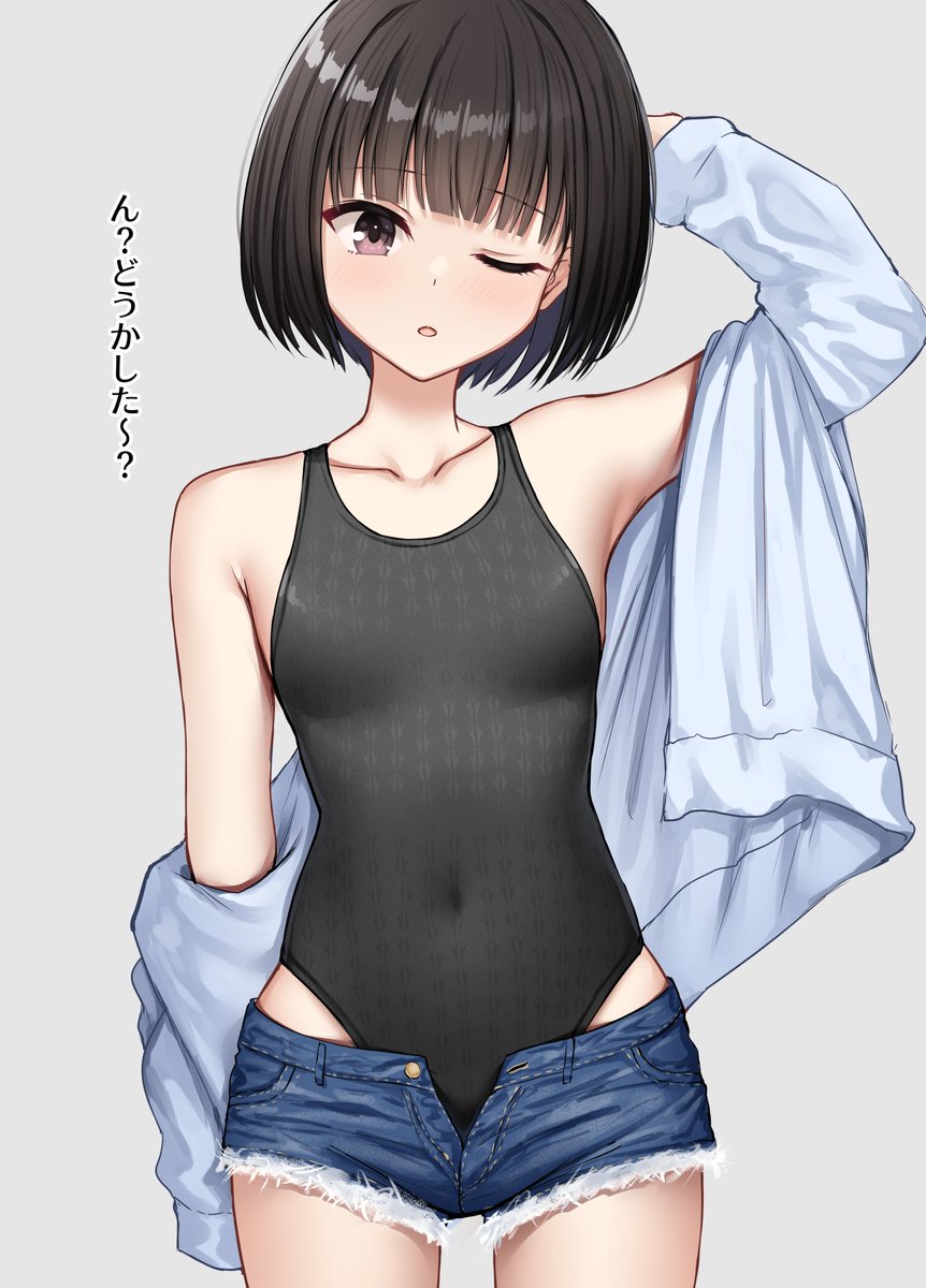 競泳水着×ホットパンツ 