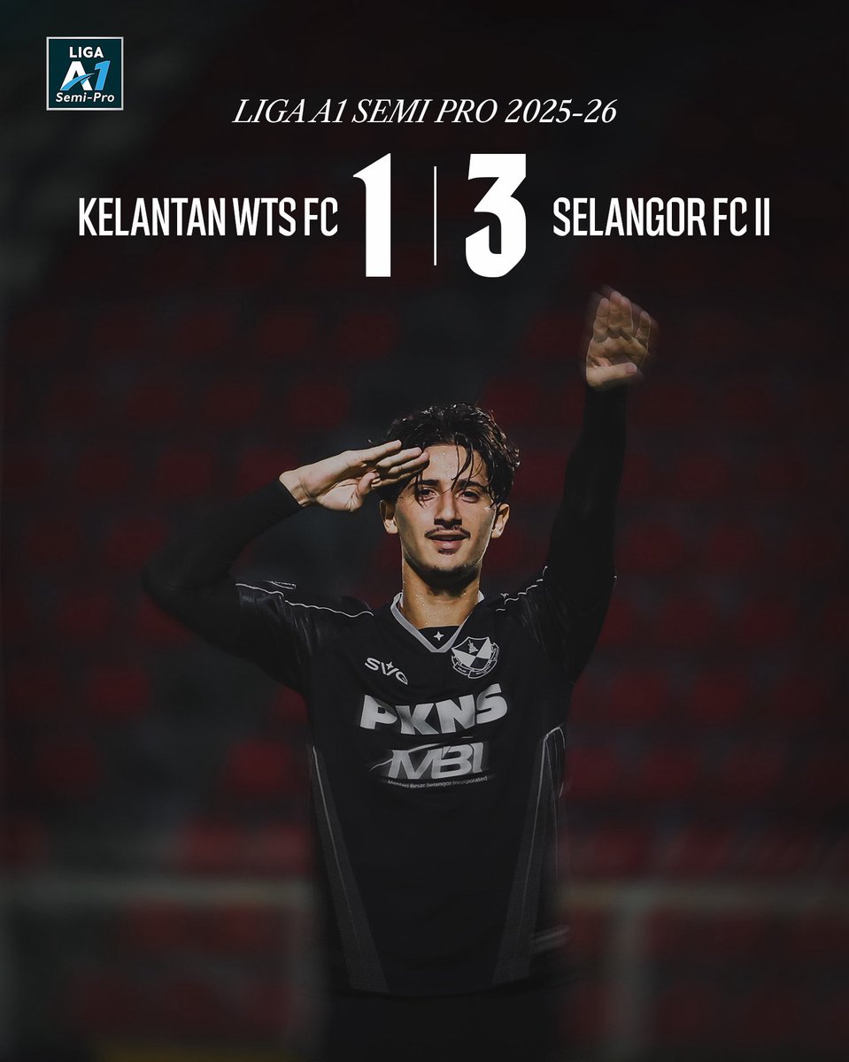 selangorfc's tweet image. FT | WTS FC 1-3 SFC II

Skuad #SFC II berjaya meraih tiga mata penuh selepas menewaskan Kelantan WTS FC 3-1 di Stadium Sultan Muhammad IV, Kota Bharu dalam aksi minggu ke-23 bagi #LigaA1SemiPro2025-26, sebentar tadi. 🫡 

⚽ Rahman Daud menjaringkan dua gol buat pasukan, manakala