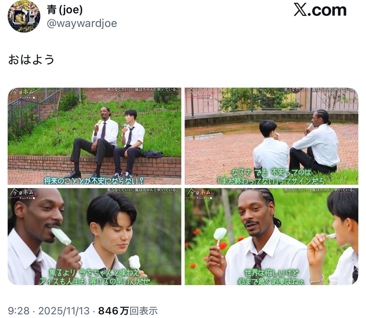 画質の彩度補正が"今日ネム"すぎてはるねねも今日ネムに溶け込まれたんかと思って焦った。良かった。 #今日好き