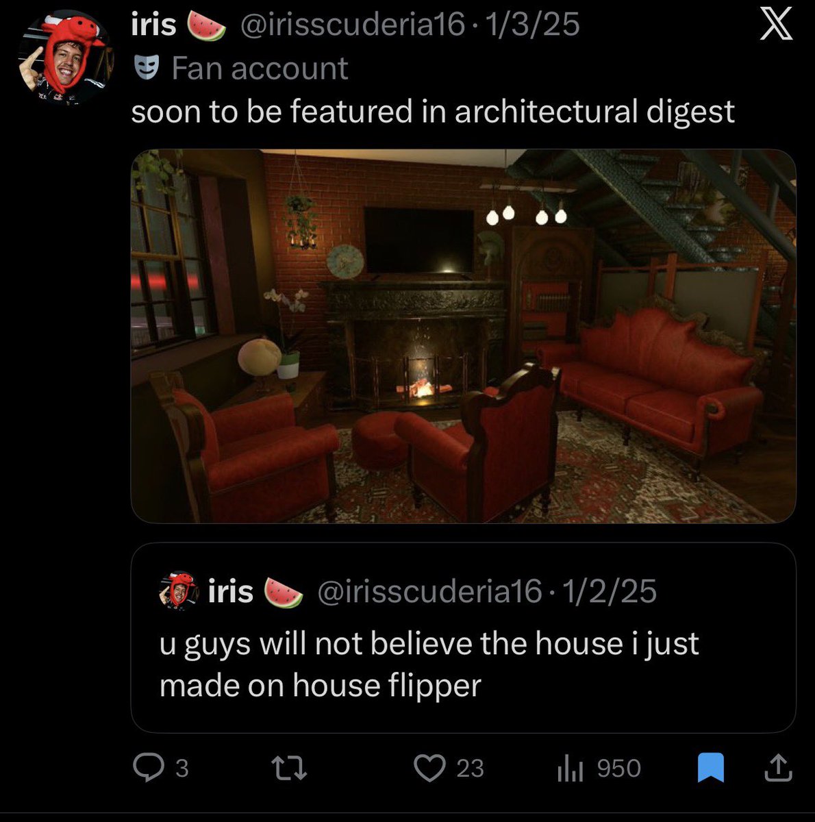 irisscuderia16's tweet image. yall don’t grind house flipper like i do #getoutofmyhouse #justkidding #isntshebeautiful #getinsidemyhouse