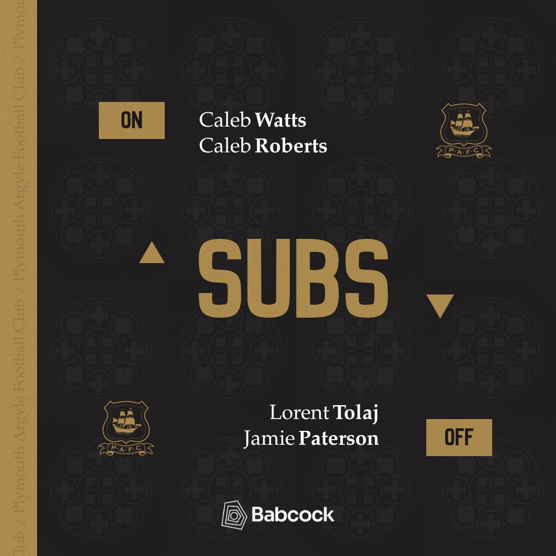 Argyle's tweet photo. Our two Calebs enter the action 🔄

Well played, Tolly and Pato! 👏

🔴 0-2 ⚫️ (64) https://t.co/SPowKFm1uE