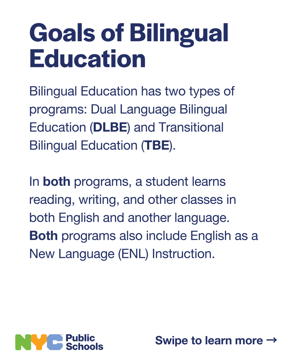 NYCMultilingual's tweet photo. 🎉Welcome back to Multilingual Learner Advocacy Month!

💡This week, we are looking over the different types of NYCPS programs in Bilingual Education in Grades K-5 and 6-12.

🧑‍💻To learn more, visit https://t.co/OvMauI6ZHq

📱#multilingualNYC https://t.co/uTjusdwZKB