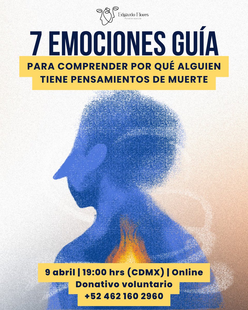edgardofloresh's tweet photo. Las 7 emociones guía para comprender por qué alguien tiene pensamientos de muerte, es una propuesta que surge de mi experiencia profesional acompañando a muchas personas que presentan conductas de riesgo suicida. 
https://t.co/rOpzN2dn2x https://t.co/X3iYjx4mbI
