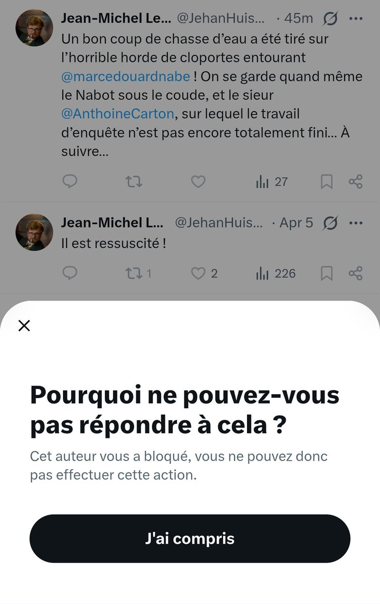 Pasko44521's tweet photo. @JehanHuisClos, tu es vraiment un lâche, un faible de nous avoir tous bloqués. C'est peut-être parce que tu n'avais rien à répondre. Aucun argument de fond contre Nabe. https://t.co/ONINuggHEf