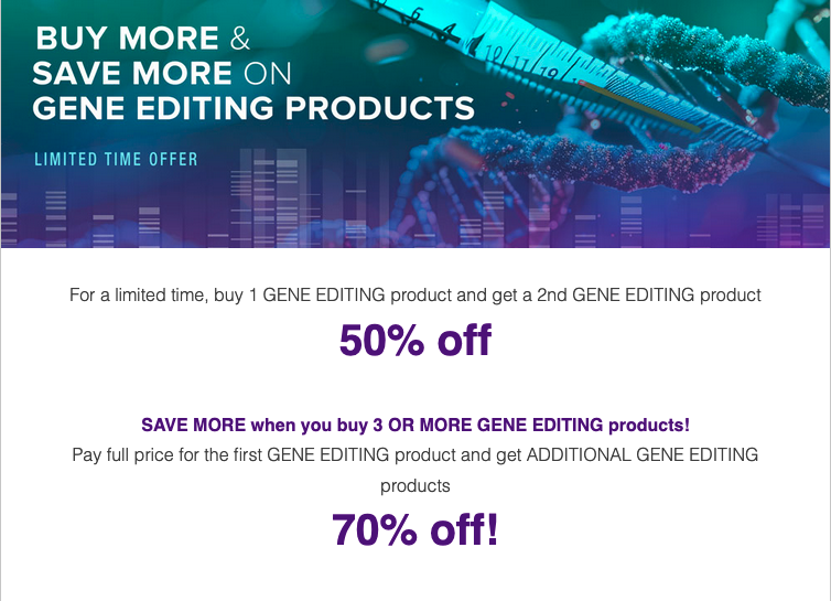 SantaCruzBio's tweet photo. 🔥 Limited-Time Offer on Our Gene Editing Products! 🔬
Buy 1 gene editing product, get the 2nd 50% OFF
Buy 3 or more & save 70% on each additional gene editing product
Save more on the tools powering your research
#LabDeals #CRISPR #siRNA #shRNA
https://t.co/4DnLPrfIlh https://t.co/D2CL6dorgG