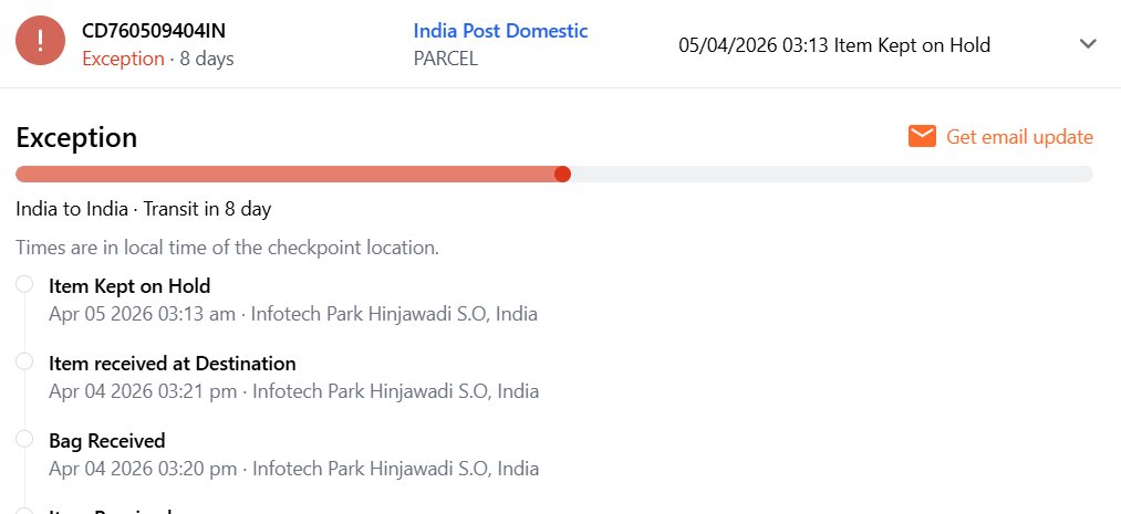 manish692008's tweet photo. @IndiaPostOffice  No  one is taking responsibility to deliver it . I didn't get  any call and it is showing on hold since saturday(4th April2026) https://t.co/uw7DrcW7ws