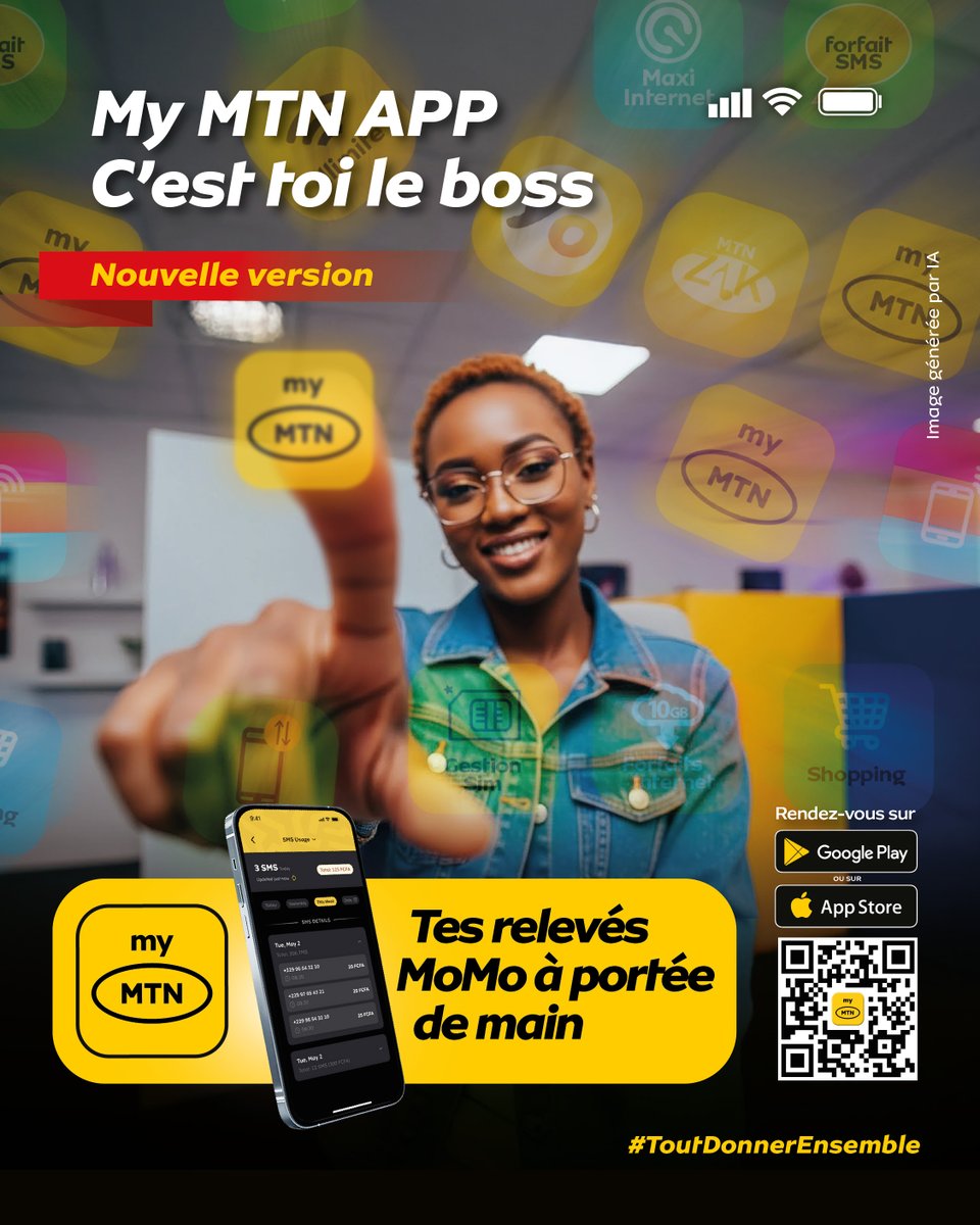 Ton argent, tu dois le suivre de près.

Avec My MTN App, tes relevés MoMo sont à portée de main. Un clic et tu vois tout: entrées, sorties… zéro zone d’ombre.

Simple, rapide, sécurisé. Tu contrôles tout, comme un vrai boss. Télécharge maintenant : mtn.bj/mymtn-app/
#MyMTN