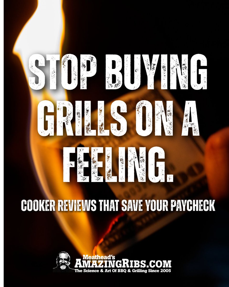 meathead's tweet image. We test grills and smokers so you don’t have to play “bonfire roulette” with your paycheck. Want receipts before you buy? 

Start here. amazingribs.com/ratings-review…

What’s the worst grill purchase you ever made?

#BBQ #Grilling #Smoker #BBQGear #GrillReviews #OutdoorCooking