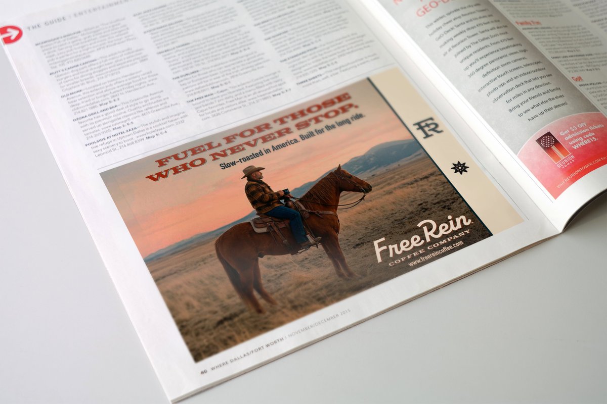 y3rt's tweet image. Saw Hillary Maybery's post (lnkd.in/gPENF3YV) for @TheFreeRein and it stopped me cold. This is my own spec campaign concept — no brief, no client, just a great set of photos and an idea I couldn't let go. #brandcampaign #campaignconcept #AdCampaign #FreeReinCoffee