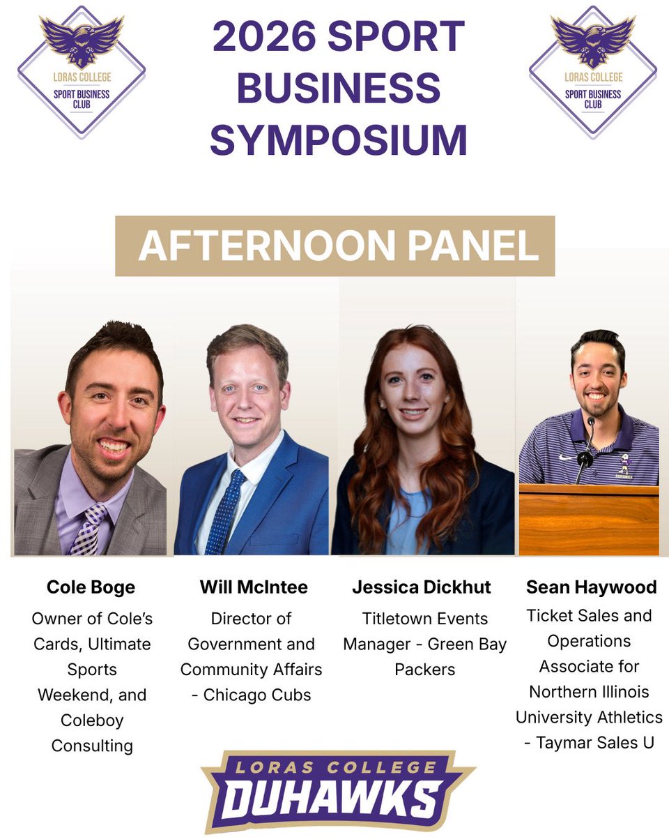 LorasSMG's tweet photo. AFTERNOON PANEL ALERT 🚨 

The best week of the year is here and we are so thrilled to get to introduce you to our afternoon panel for the 2026 Sport Business Symposium! 

You’ll learn so much from the industry professionals, so pop out and hear what they have to say! 

#LorasSMG https://t.co/Yc2IBfRgaW
