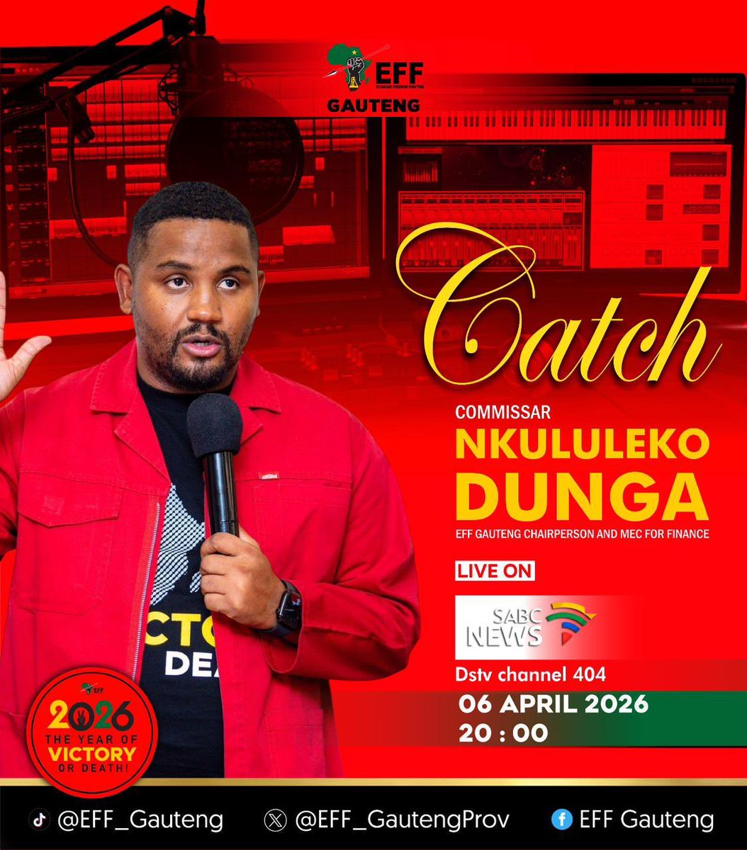 MaponyaRamodike's tweet photo. Fighters, we start at Newzroom Afrika then head to SABC. The Best MEC of Finance in the country will be live. Let’s join in our numbers and witness the brains of our organisation telling our own story ♥️💚🖤.
#Screenshotrevolution #Followafighter #EFF #EngageAFigther #Starvethedevil #RegistertovoteEFF2026LGE