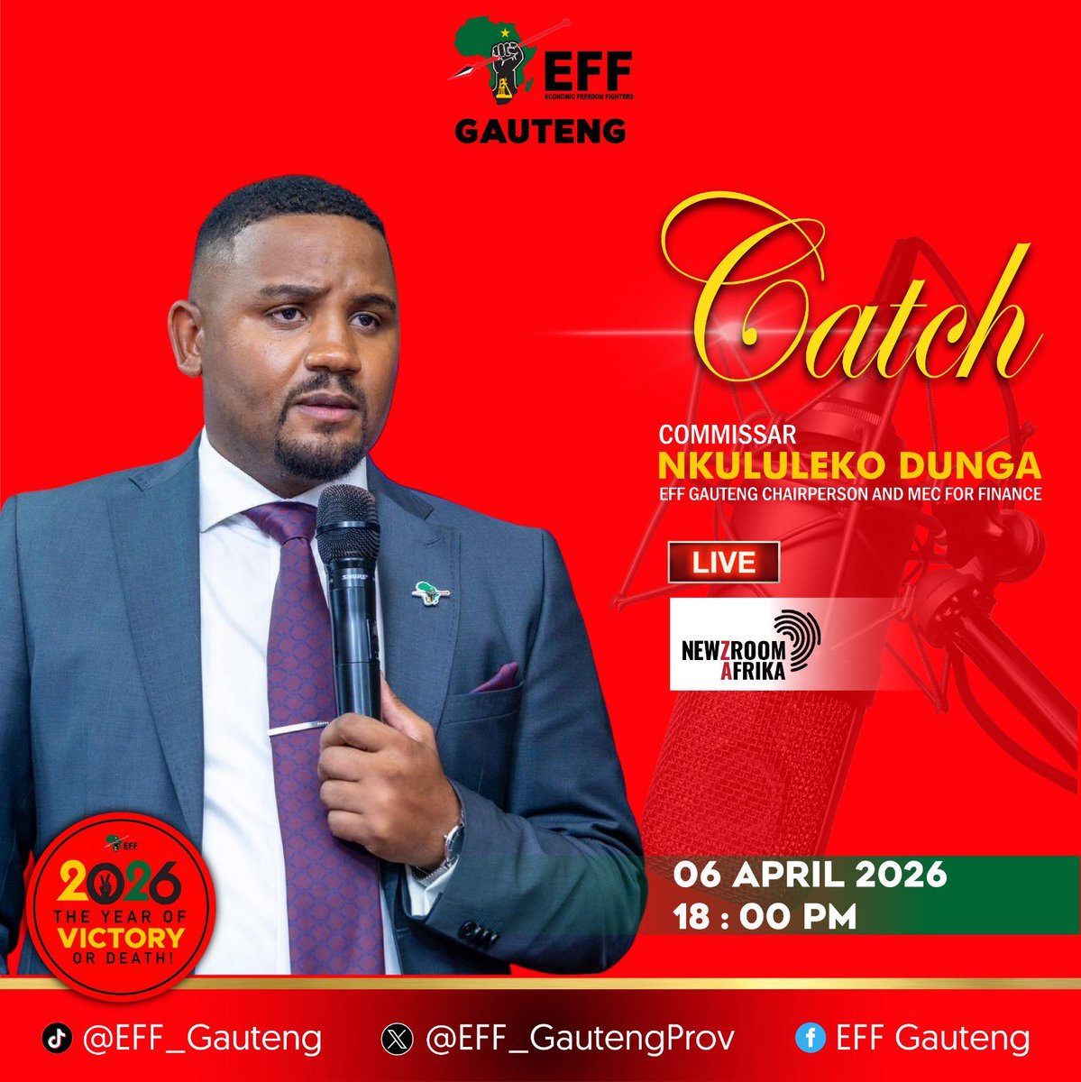 MaponyaRamodike's tweet photo. Fighters, we start at Newzroom Afrika then head to SABC. The Best MEC of Finance in the country will be live. Let’s join in our numbers and witness the brains of our organisation telling our own story ♥️💚🖤.
#Screenshotrevolution #Followafighter #EFF #EngageAFigther #Starvethedevil #RegistertovoteEFF2026LGE