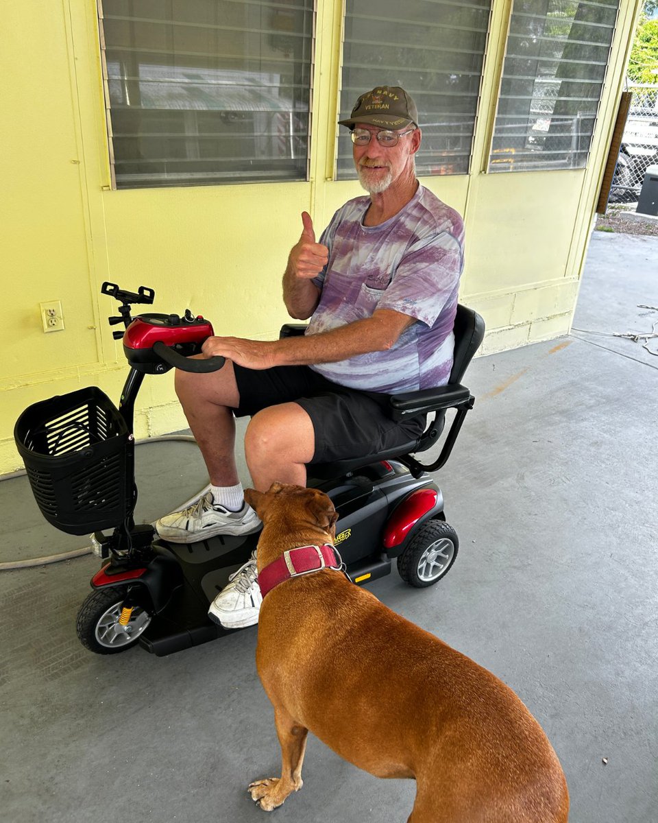 From serving our country to staying active in our community, this Navy veteran and his loyal companion are ready to roll!

Thanks to a refurbished motorized chair, he’s regained the freedom to go places.

Support our mission at [srqvets.com].

#SRQVets #SarasotaVets