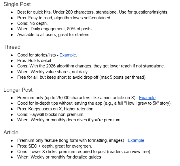 BatsouElef's tweet image. Which one is the best option: a post, a thread, a longer post, or an article?

I have a detailed answer in my upcoming ebook! 
Stay tuned! Sharing parts of it every day of April.