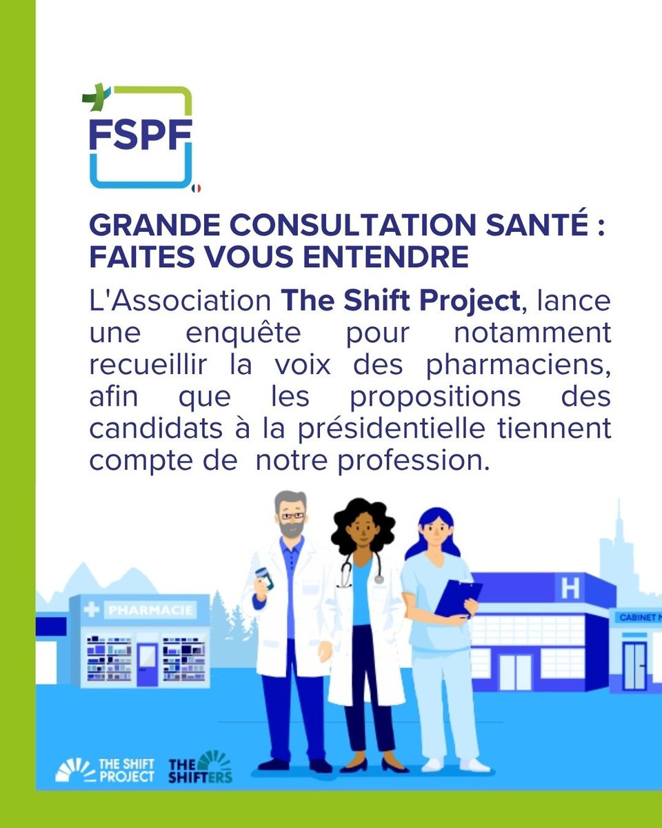 fspfsyndicat's tweet photo. 𝐓𝐡𝐞 𝐒𝐡𝐢𝐟𝐭 𝐏𝐫𝐨𝐣𝐞𝐜𝐭 : 𝐠𝐫𝐚𝐧𝐝𝐞 𝐜𝐨𝐧𝐬𝐮𝐥𝐭𝐚𝐭𝐢𝐨𝐧 𝐬𝐚𝐧𝐭𝐞́

Afin que les propositions des candidats à la présidentielle de 2027 tiennent compte des contraintes de notre profession, la FSPF vous invite à faire entendre votre voix sur les enjeux climatiques, énergétiques et sanitaires. Temps de réponse estimé à environ 15 minutes. Vous avez jusque début septembre pour y répondre 👇
https://t.co/Fl5zztw7MU