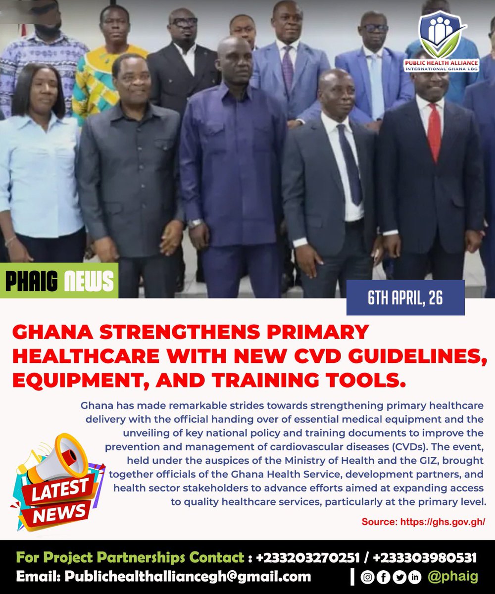 Phaig_Health's tweet photo. Ghana takes a bold step forward 
New CVD guidelines, equipment &amp; training tools = stronger primary healthcare and better health outcomes.

The future of healthcare is here. 
#PHAIG #PublicHealth #GhanaHealth https://t.co/0TstHLeoI1