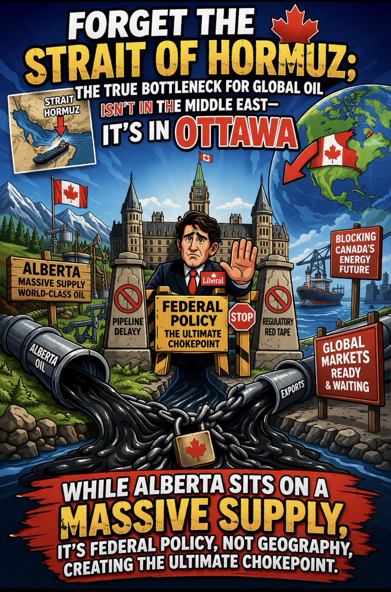 wealthmoose's tweet image. 🚨🇨🇦 Forget the Strait of Hormuz; the true bottleneck for global oil isn't in the Middle East—it's in Ottawa and it’s the @liberal_party 

While Alberta sits on a massive supply, it's federal policy, not geography, creating the ultimate chokepoint.

#cdnpoli #Canada #Alberta