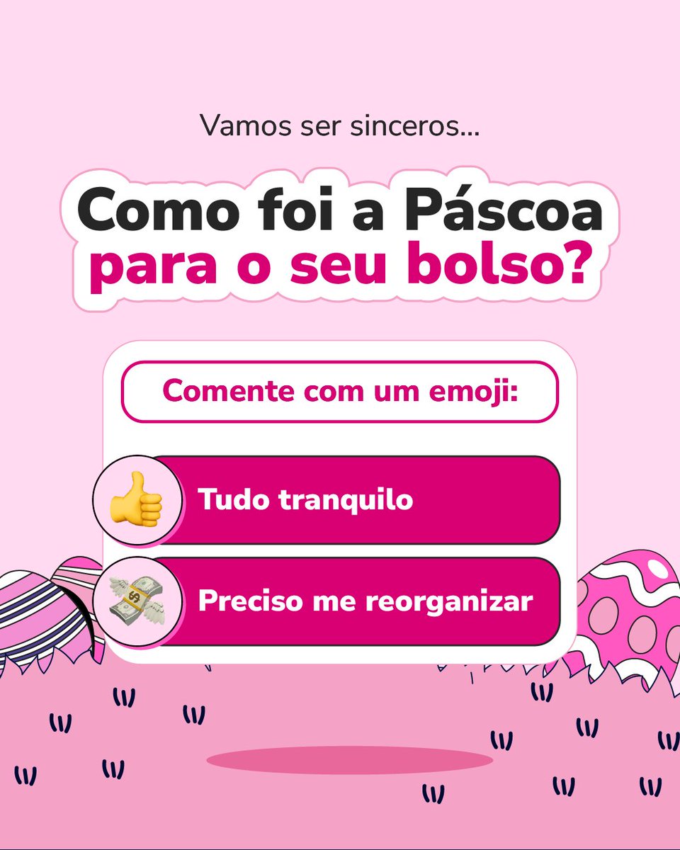 meutudoapp's tweet image. Páscoa é aquele feriado que a gente ama, mas que também deixa aquele rastro nas contas, né?! 🐰🍫

Comenta aí com um emoji como foi a sua realidade 💬

E se você foi do time que exagerou, vale a pena conferir as melhores oportunidades de crédito no app meutudo📲

#meutudoapp