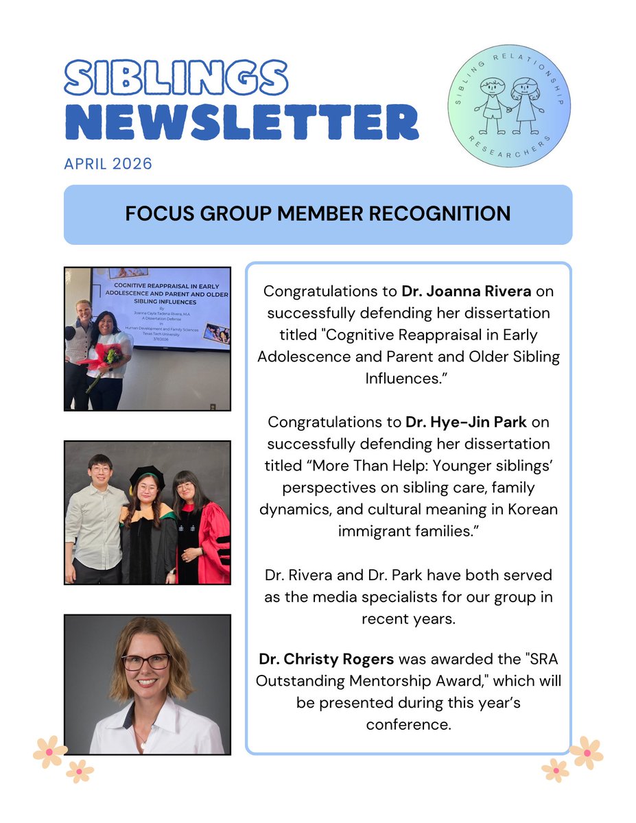 SibResearchers's tweet photo. Check out our April newsletter for information about upcoming conferences, focus group member successes, and more! For the interactive version, sign up for our email list (https://t.co/pI9LXmoPNv). 
-Sybil https://t.co/WV0j1126fE