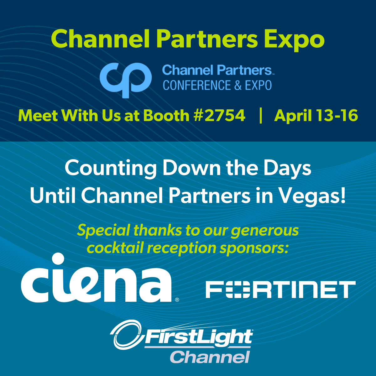 firstlightfiber's tweet photo. We’re gearing up for Channel Partners in Vegas next week! 🎰🔥

Catch FirstLight at booth 2754 on the expo floor, or find us at our cocktail reception (huge thanks to our reception sponsors, @Ciena and @Fortinet). Big plans, big energy…let’s go! https://t.co/2ObrPOgI8F