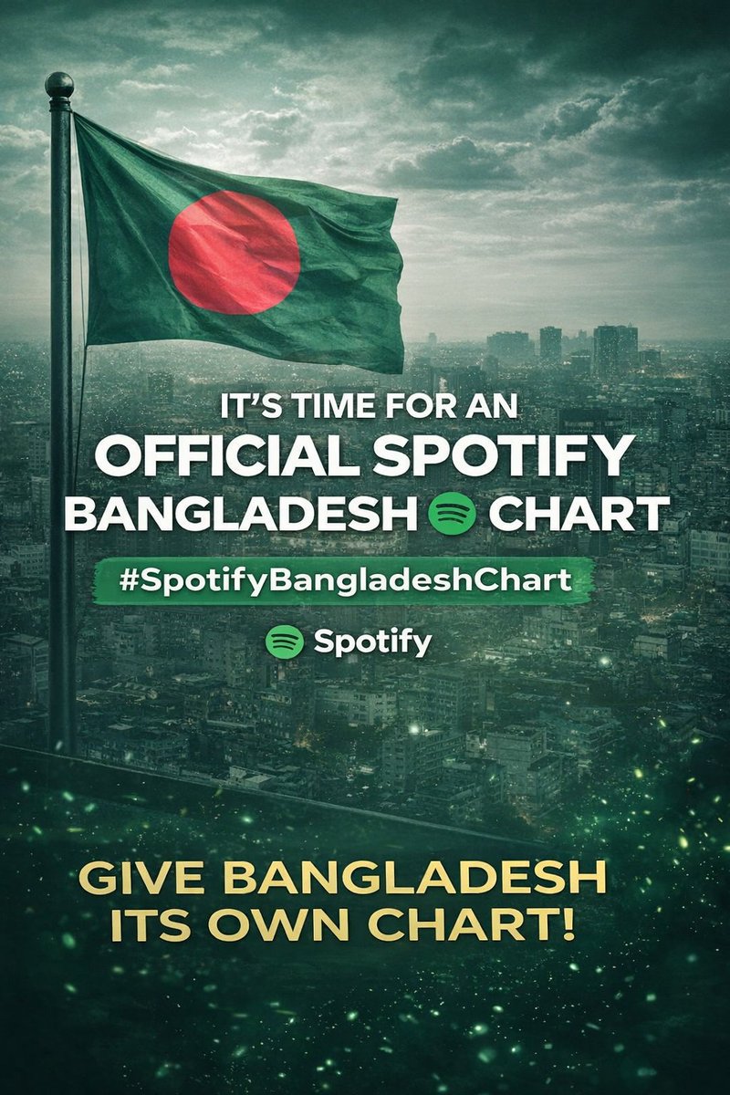 MowTuli92071's tweet photo. Dear @Spotify, Bangladesh has an amazing music scene that deserves global recognition. After 5 long years, we are still waiting for official regional charts. Please support our local artists! 🇧🇩📈
#BDdeserveSpotifyChart
#BringSpotifyChartstoBD
#SpotifyBangladesh https://t.co/t6xYR3uvxn