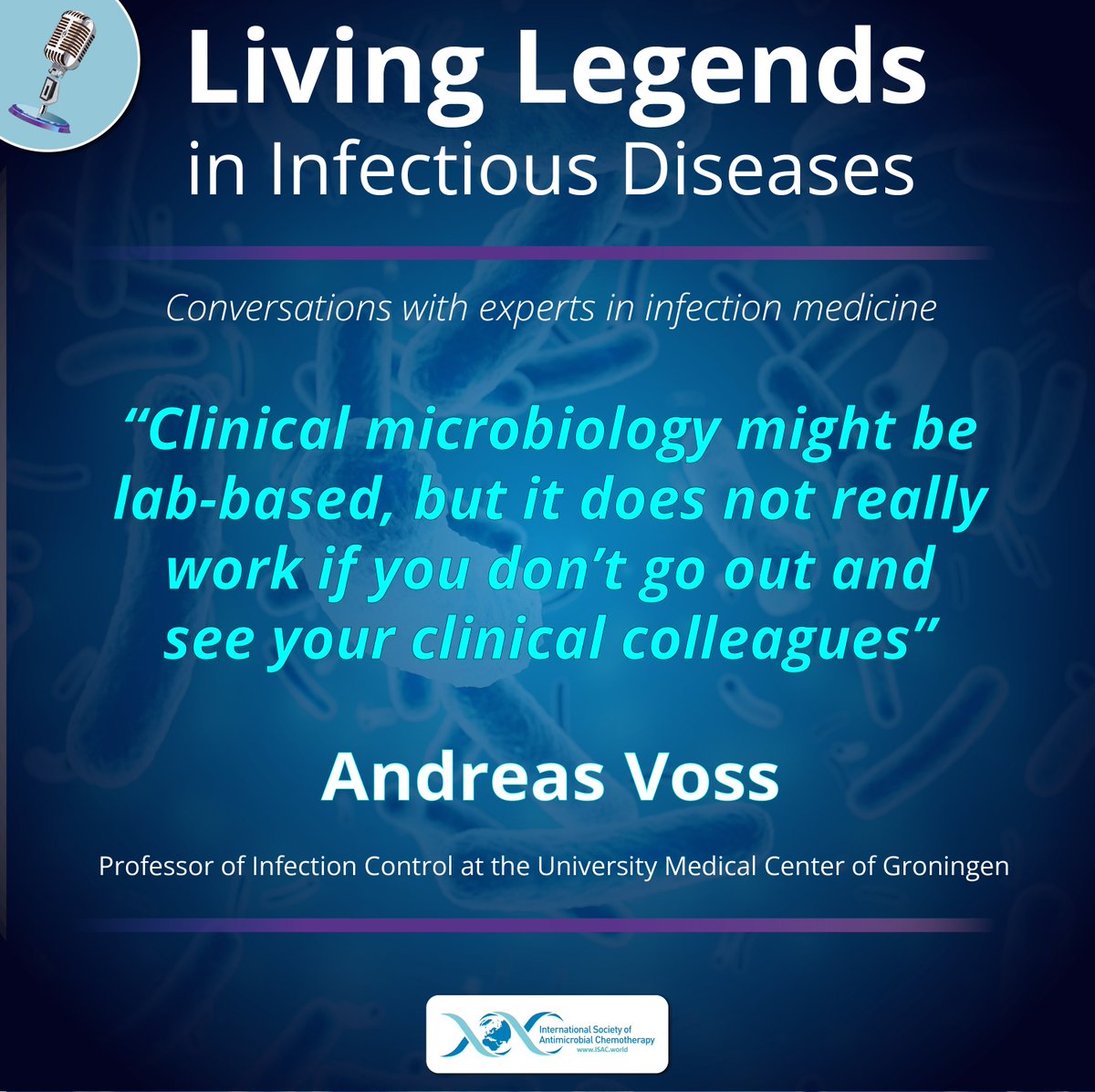 ISAC_world's tweet image. Prof. Andreas Voss reminds us:
 “Clinical microbiology might be lab‑based, but it doesn’t work unless you go out and work with your clinical colleagues.”
Ian Gould speaks with him about #MRSA, global networks, and the future of #infectioncontrol.
🎧 tinyurl.com/35hmyr5m
#ISAC