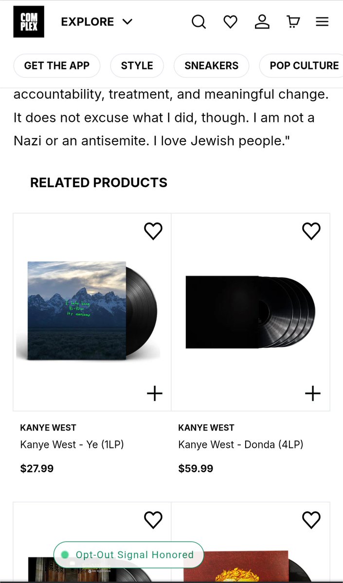 thecryptonline's tweet photo. So Pepsi and another beverage company dropped out of a festival Kanye was headlining in the UK. Due to his racism, antisemitism, and bigotry. Ironically @Complex @complex has no issue with it as they're selling his albums below the article they wrote about him being a Nazi dropped from wireless fest. Lol 🤮🤮