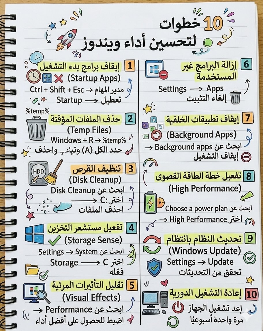 almehmadi_sa's tweet image. #فائده|

10 خطوات لتحسين أداء #windows 
مفيدة لمن يعاني من بطئ الجهاز 

#التحول_الرقمي
#مهارات_رقميه