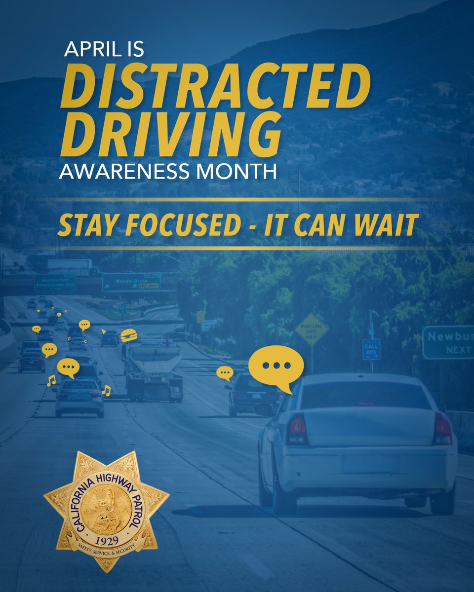 ChpMount's tweet photo. Distracted driving is dangerous, it might cost you a ticket, a crash or a life! Caution: 📲 using your cell phone, 🍕 eating/drinking, 💄 adjusting your hair/make up, 🎶 being your own DJ, 💺 reaching for fallen object, 🛣️ anything that is taking your focus off the road. https://t.co/Tz5mqgyGUG