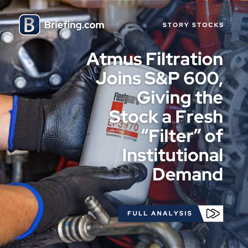 Briefingcom's tweet image. $ATMU: Atmus Filtration’s S&amp;amp;P 600 inclusion adds a new layer of demand and visibility. The longer-term story is steady, recurring revenue with growing exposure to industrial filtration. See our full analysis: briefing.com/story-stocks/a… #filtration #filters #Atmus #ATMU #automotive