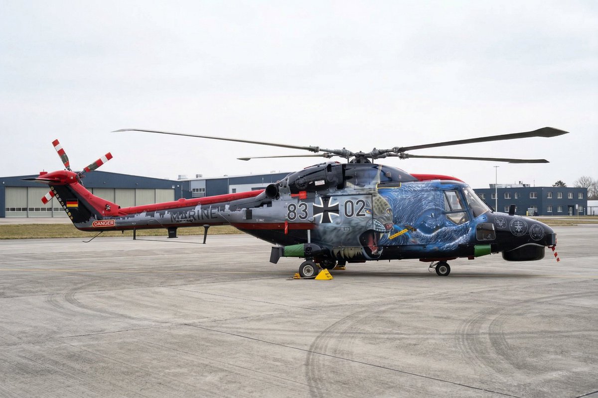 EuroAirshow's tweet photo. Coming to an airshow near you 👀🇩🇪

German Navy Sea Lynx Mk.88A in a striking 2026 farewell scheme, with different artwork on each side, as the type heads toward retirement after more than four decades of Marineflieger service. The NH90 Sea Tiger is its successor. https://t.co/E8lLjNnnbH
