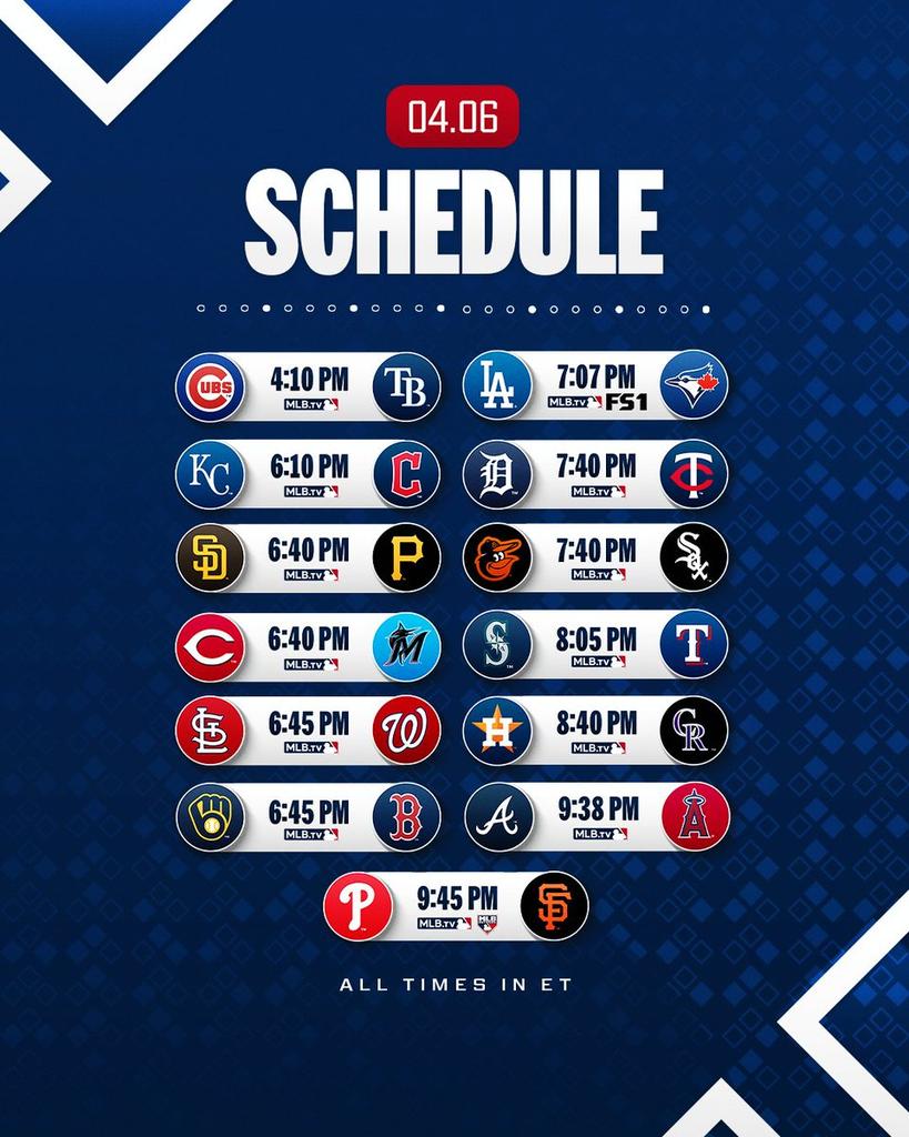 FansMLBSpain's tweet photo. 🪧 𝐌𝐋𝐁 𝟐𝟎𝟐𝟔
📆 06/04/2026
🍿 Partidos de la jornada

📋 @MLB

#MLBesp https://t.co/xEdeWsMcZK