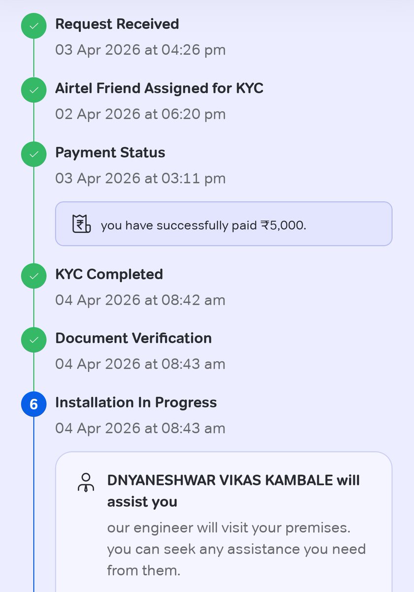 Zephead97's tweet photo. @airtelindia I made the payment to get a new wifi connection four days ago and still I don't have the Wifi connection. No Engineer is willing to do the work. They are delaying the entire process.  Engineers:

DNYANESHWAR VIKAS KAMBALE
08007222844
Pratik Gawade
07947040338 https://t.co/jv3lOYoQJc
