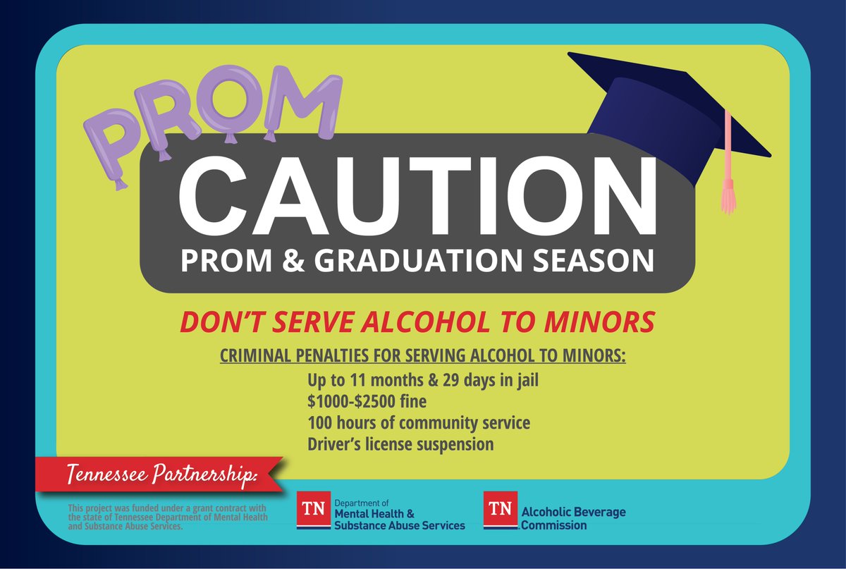 TABC_TN's tweet photo. Don’t place our kids in danger by giving them drugs or alcohol this prom and graduation season. Serving alcohol to minors is trouble for both you and them.

Protect them! https://t.co/BUKQtEuwtT