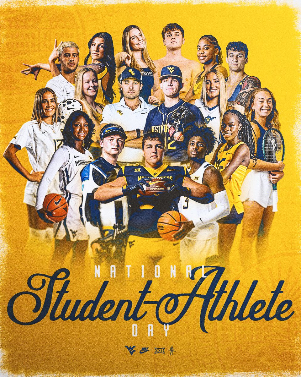 WVUSports's tweet photo. Happy National Student-Athlete Day to all of our Mountaineers in gold &amp; blue 💛💙 https://t.co/4XczGLPOTT