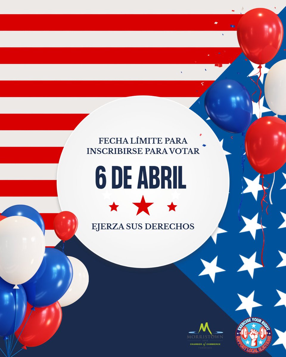 TODAY, April 6th, is the deadline to register to vote in the May 5 Primary!

Check your voter registration status here 👉 tnmap.tn.gov/voterlookup
✅ Register online: ovr.govote.tn.gov

#ExerciseYourRights #MorristownTNChamber