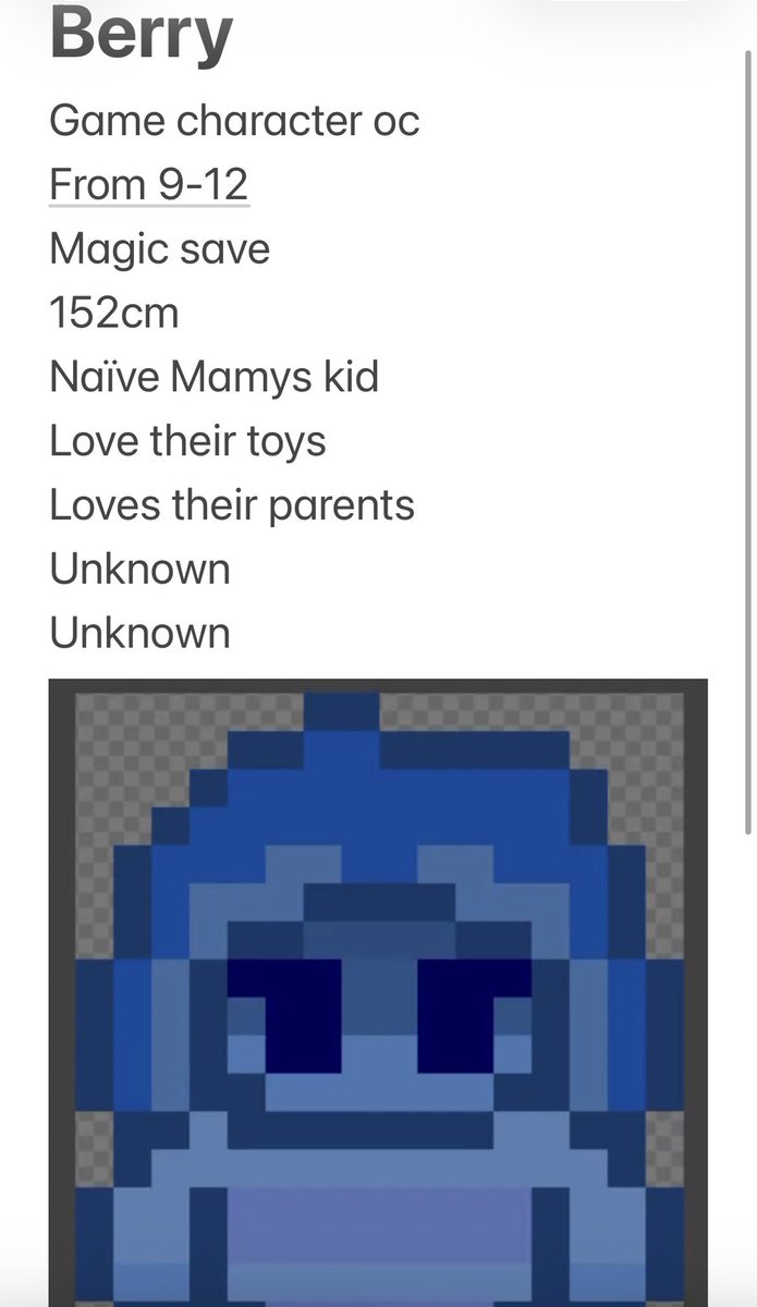 I was writing down info of my oc’s
Here Berry:
-name
-oc type
-age
-magic
-hight 
-characteristics
-things they love
-ppl they love
-gender 
-sexuality