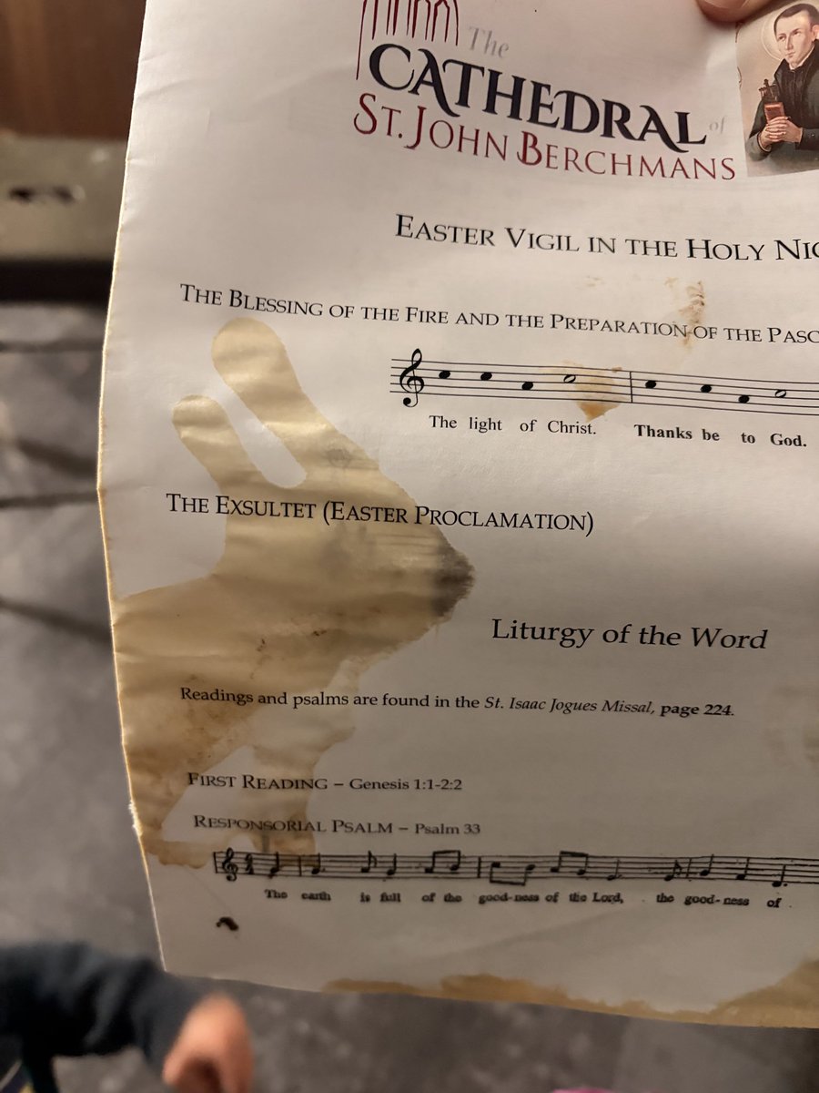 There was a coffee spill and now we have the Easter Vigil Bunny.