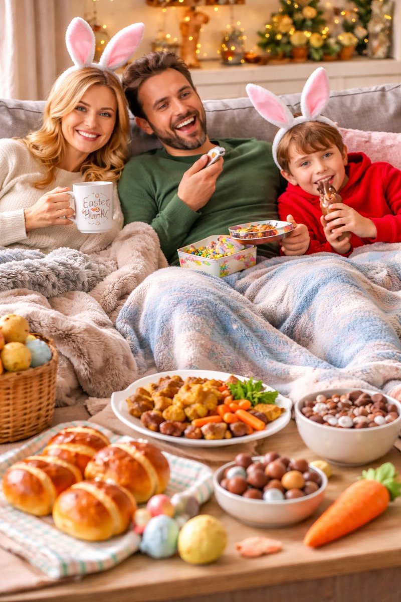 underxmastree's tweet image. Easter Monday check-in… what’s everyone up to? 🐰
Walk? DIY? Sofa + snacks? Or still recovering from yesterday’s food coma? 😅 
#EasterMonday #Christmas #AiImage