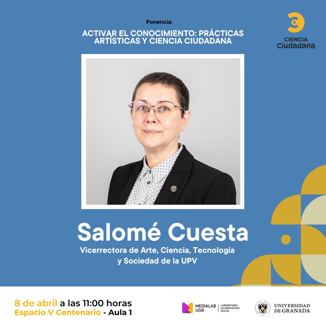 MedialabUGR's tweet image. 🚀 ¡Retomamos el Programa de Ciencia Ciudadana de @CanalUGR !

Recibimos a Salomé Cuesta, catedrática y Vicerrectora de Arte, Ciencia, Tecnología y Sociedad de la @UPV  , para explorar el arte como motor de conocimiento y co-creación. 🎨🔬

#CienciaCiudadana #UGR #ArteYCiencia