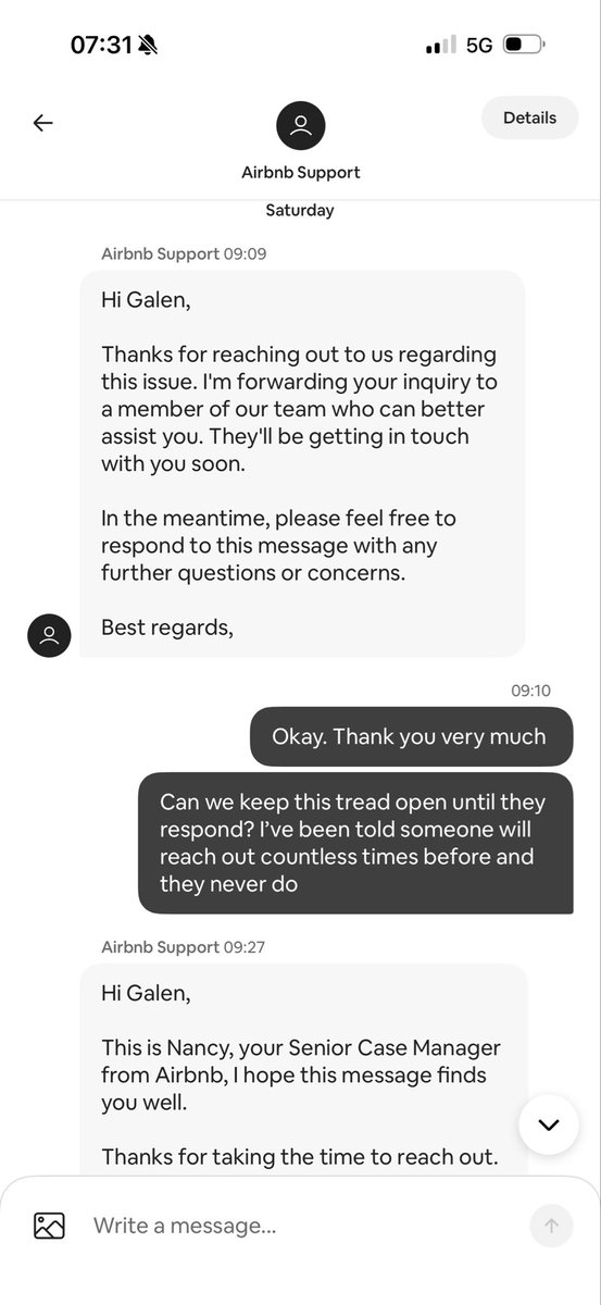 Raabrealty's tweet photo. @bchesky @nathanblec @JayCarney @Airbnb @AirbnbHelp  @AirbnbPolicy @AirbnbEng 

Another month has gone by. Please help me close out this reimbursement request. The below is my average conversation with Airbnb. I get told that someone will reach out but nobody ever helps me out. Can someone please help me get in contact with the specialized/reimbursement team.