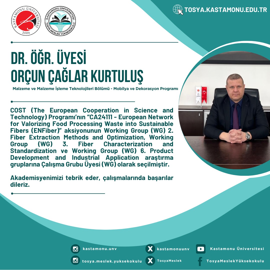 Yüksekokulumuz Akademisyeni COST Programı’nın Aksiyonuna Çalışma Üyesi Olarak Seçilmiştir.

Detaylar web sayfamızda ⬇️

tosya.kastamonu.edu.tr ➡️ haberler