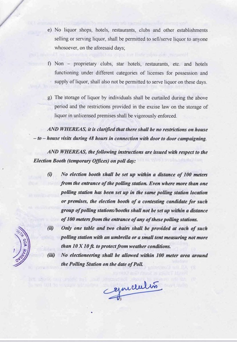 thegoanonline's tweet image. THE GOAN | #SouthGoa DM orders strict code for #Ponda bypolls on April 9. No rallies, loudspeakers, or gatherings of more than 5 people from April 7, 6 pm onwards; liquor sale banned; candidate vehicles restricted; election booths 100m from polling stations.

#Goa #BreakingNews