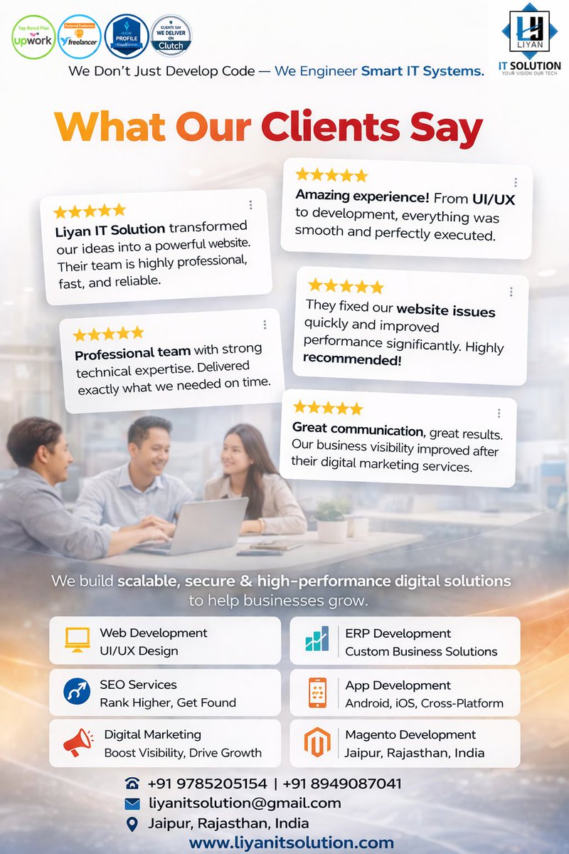 LiyanitSolution's tweet photo. 5 years. Hundreds of clients. Every single one gave us 5 stars.
📧 liyanitsolution@gmail.com
#ITSolutions #WebDevelopment #AppDevelopment #UIUXDesign #SEOServices #ERPDevelopment #MagentoExpert #DigitalMarketing #CustomSoftware #StartupIndia #TechTwitter #5Stars #ClientSuccess https://t.co/Gg92orGFv7