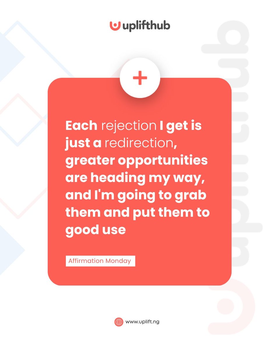 Everyone has heard a 'No' 

and rejections can be painful, but every No you have encountered will later lead to "yes" that you never saw coming.

A Rejection is a Redirection!
so no closed door should put a stop to your journey.

#Uplifthub #Techjourney  #AffirmationMonday
